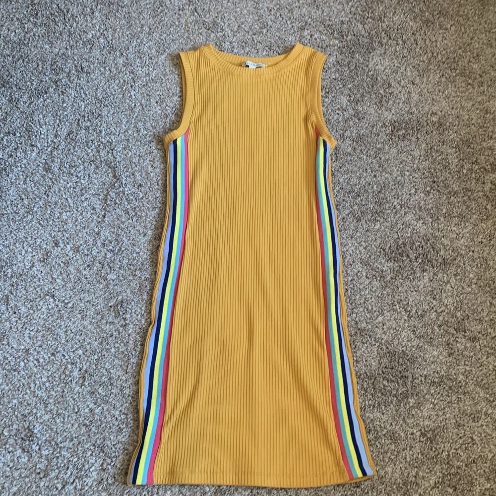 Haute Monde Dress Womens Large Yellow with Rainbow Accent Sleeveless